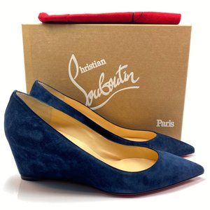 Christian Louboutin Blue Suede Wedge Heels offers accepted!